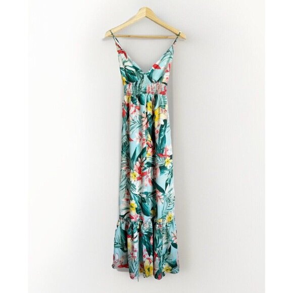 Blashe Tropical Flora lMaxi Dress Size M Cut Out Halter Summer Y2K Vacation - Picture 1 of 13